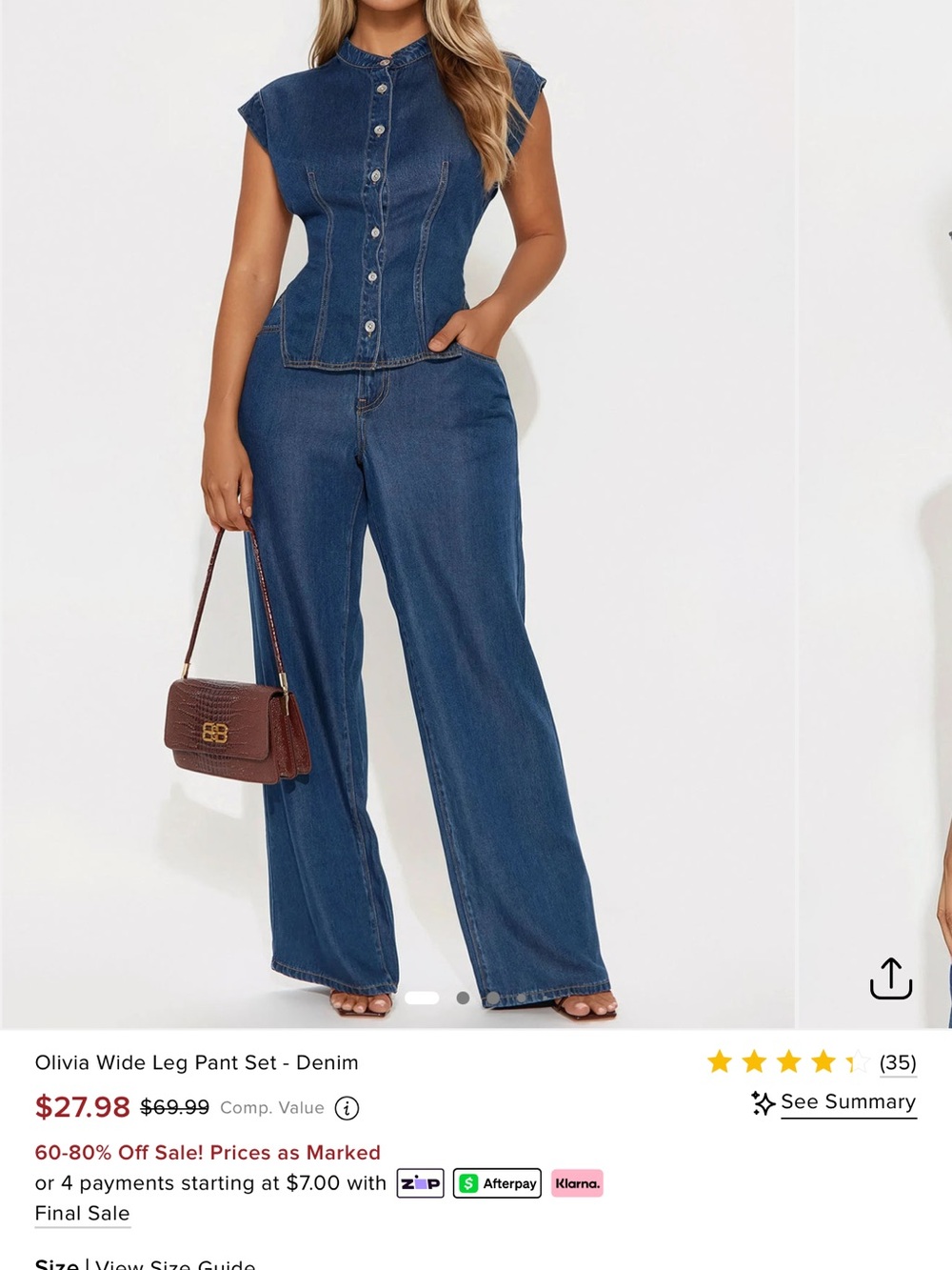Vest + Wide Leg Jean Pant Set NWT